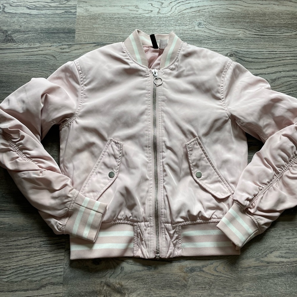 Divided Juniors Pink and White Bomber Jacker, size 2